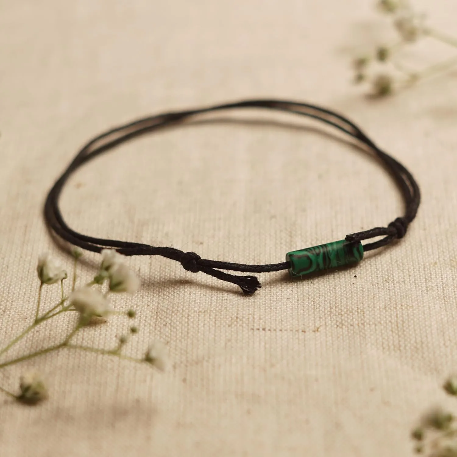 Adjustable Anklet - weather and water proof Protection and luck gemstone Anklet (Malachite Bar)