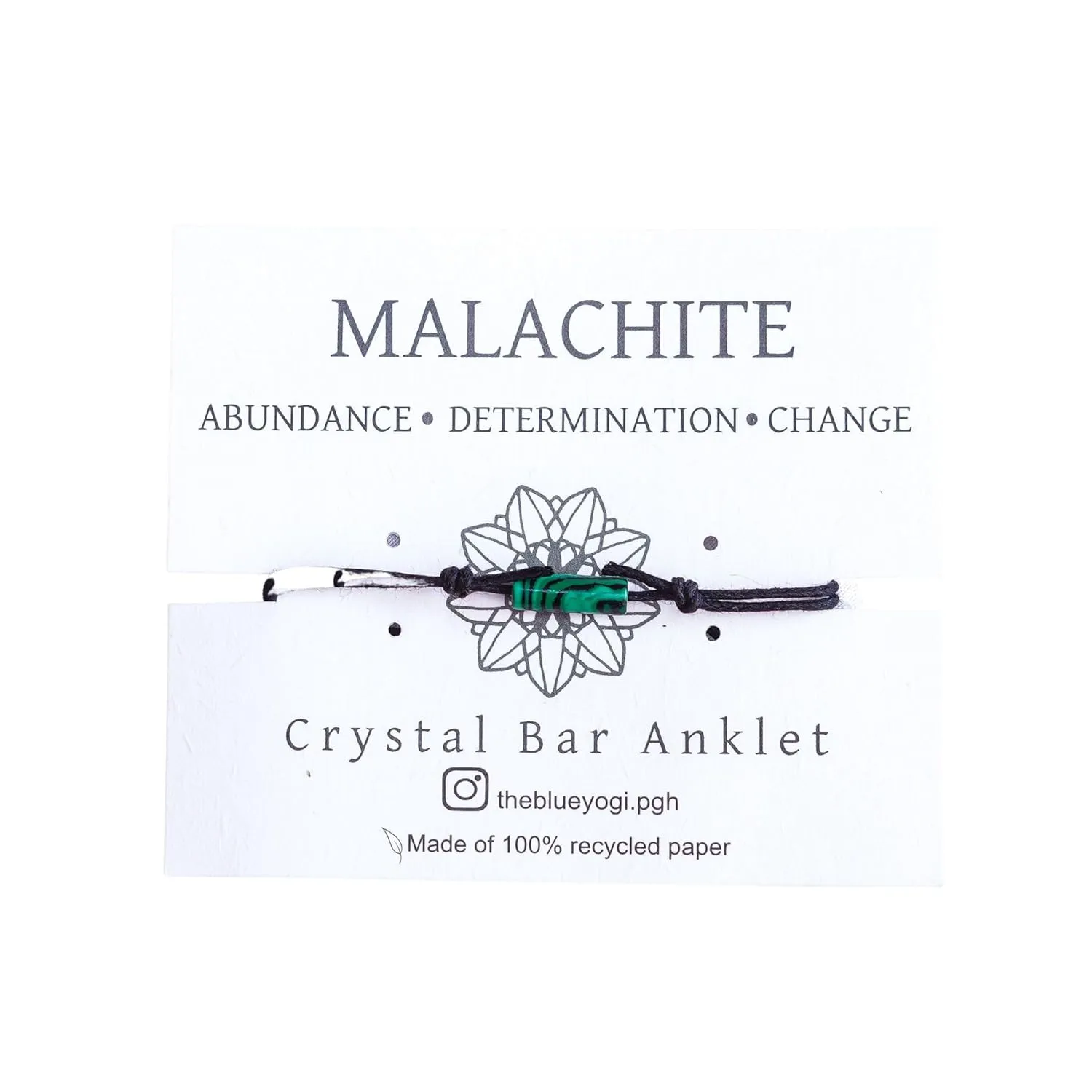 Adjustable Anklet - weather and water proof Protection and luck gemstone Anklet (Malachite Bar)