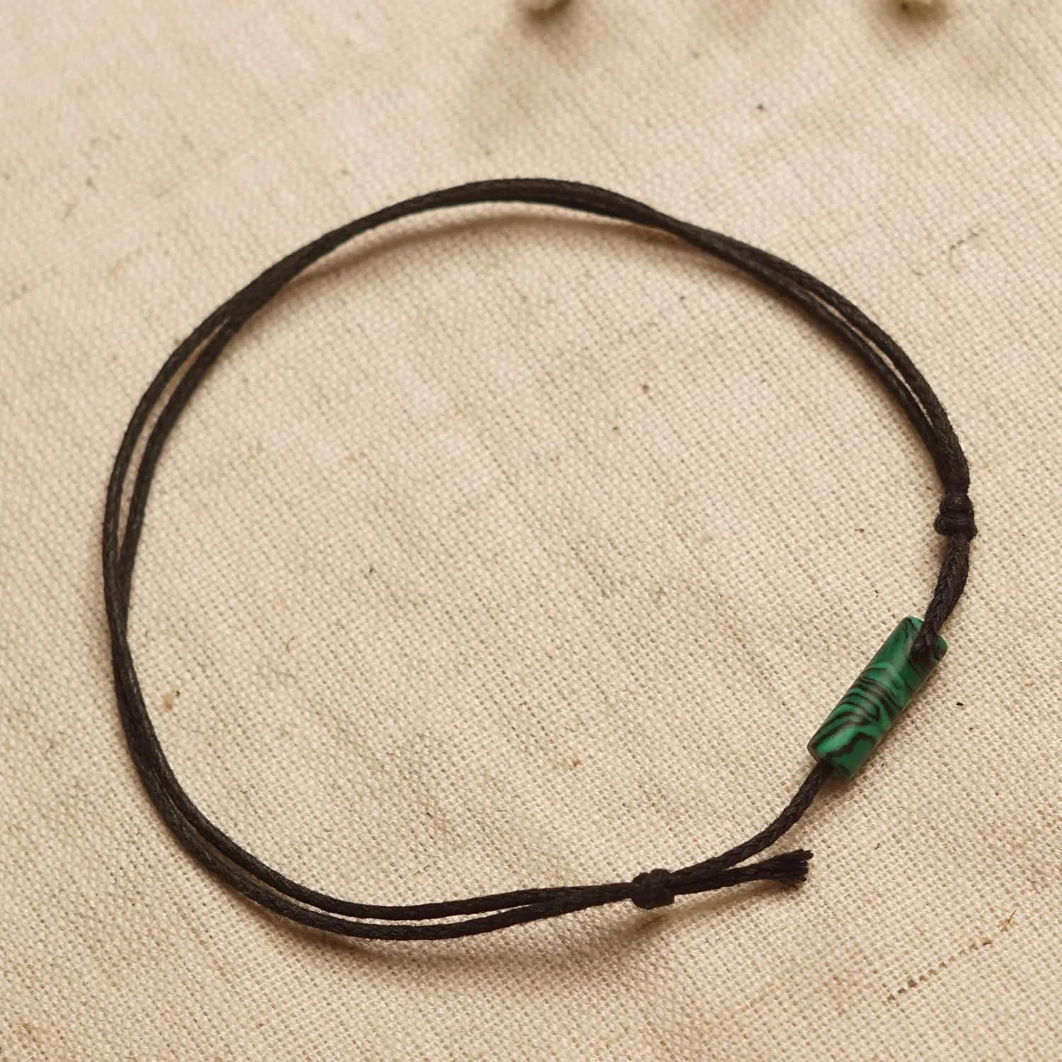 Adjustable Anklet - weather and water proof Protection and luck gemstone Anklet (Malachite Bar)