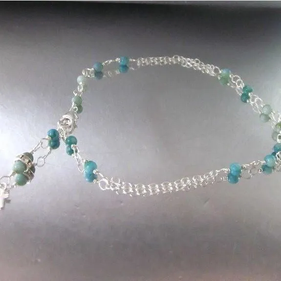 Adjustable Sterling Silver And Turquoise Cross Charm Ankle Bracelet