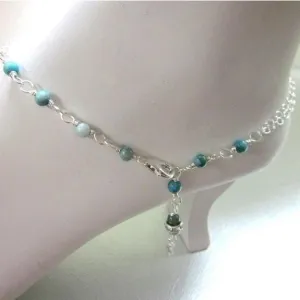Adjustable Sterling Silver And Turquoise Cross Charm Ankle Bracelet