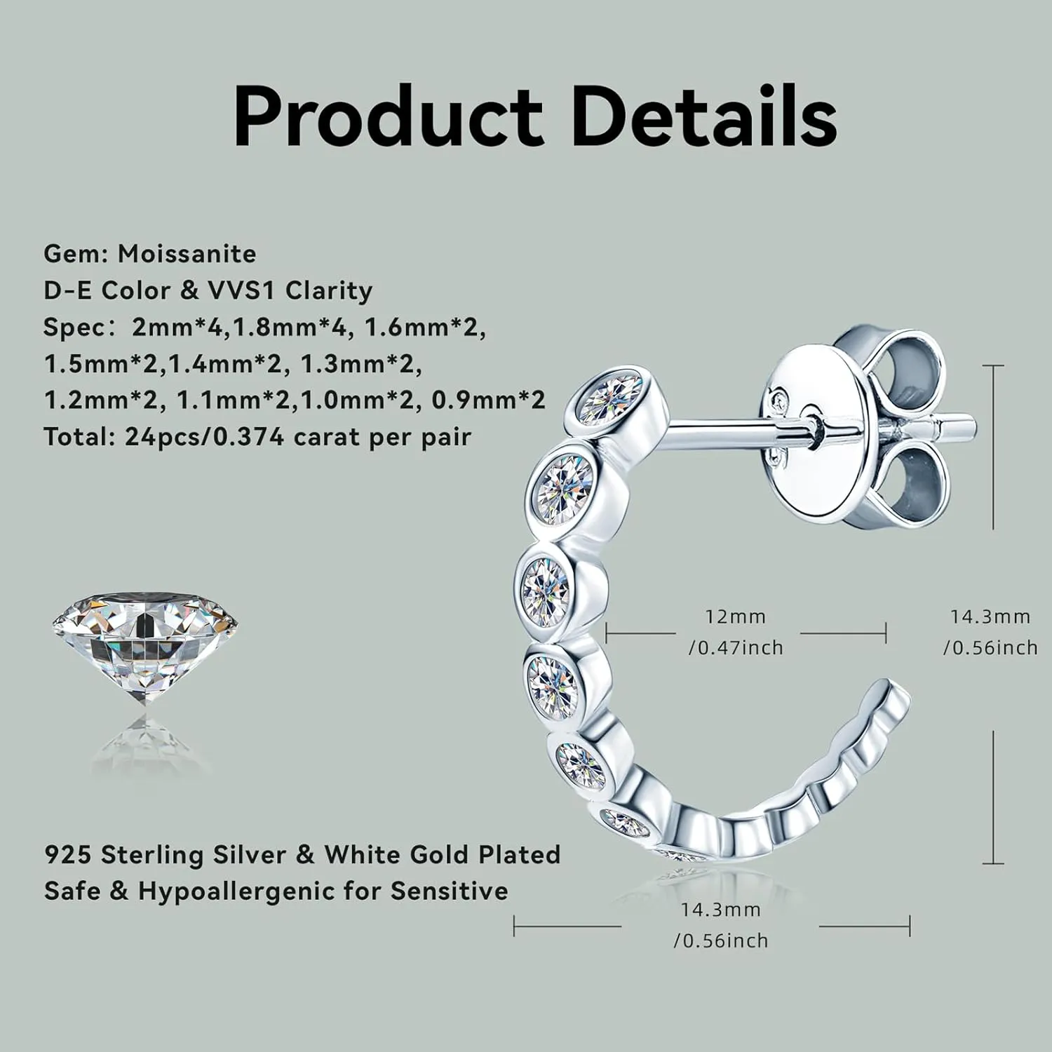 AINUOSHI Gold/Sterling Silver Hoop Earrings for Women Post Open Hoop Earrings Moissanite C-Hoop Loop Earrings