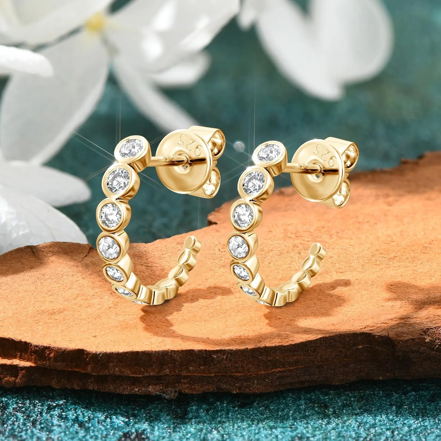 AINUOSHI Gold/Sterling Silver Hoop Earrings for Women Post Open Hoop Earrings Moissanite C-Hoop Loop Earrings