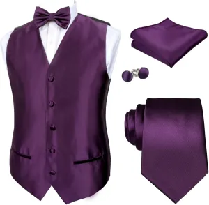 Alizeal Mens Classic 5Pcs Solid Color Satin Suit Vest Set