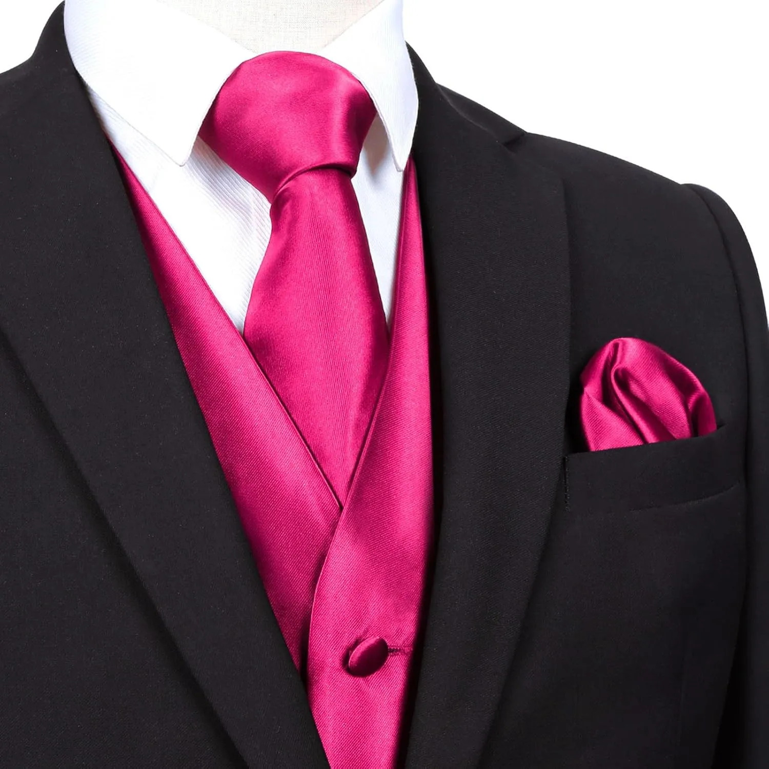 Alizeal Mens Classic 5Pcs Solid Color Satin Suit Vest Set