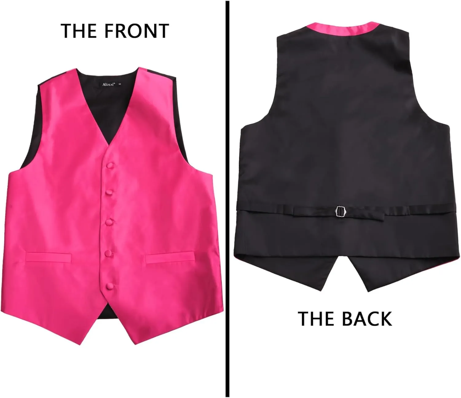 Alizeal Mens Classic 5Pcs Solid Color Satin Suit Vest Set