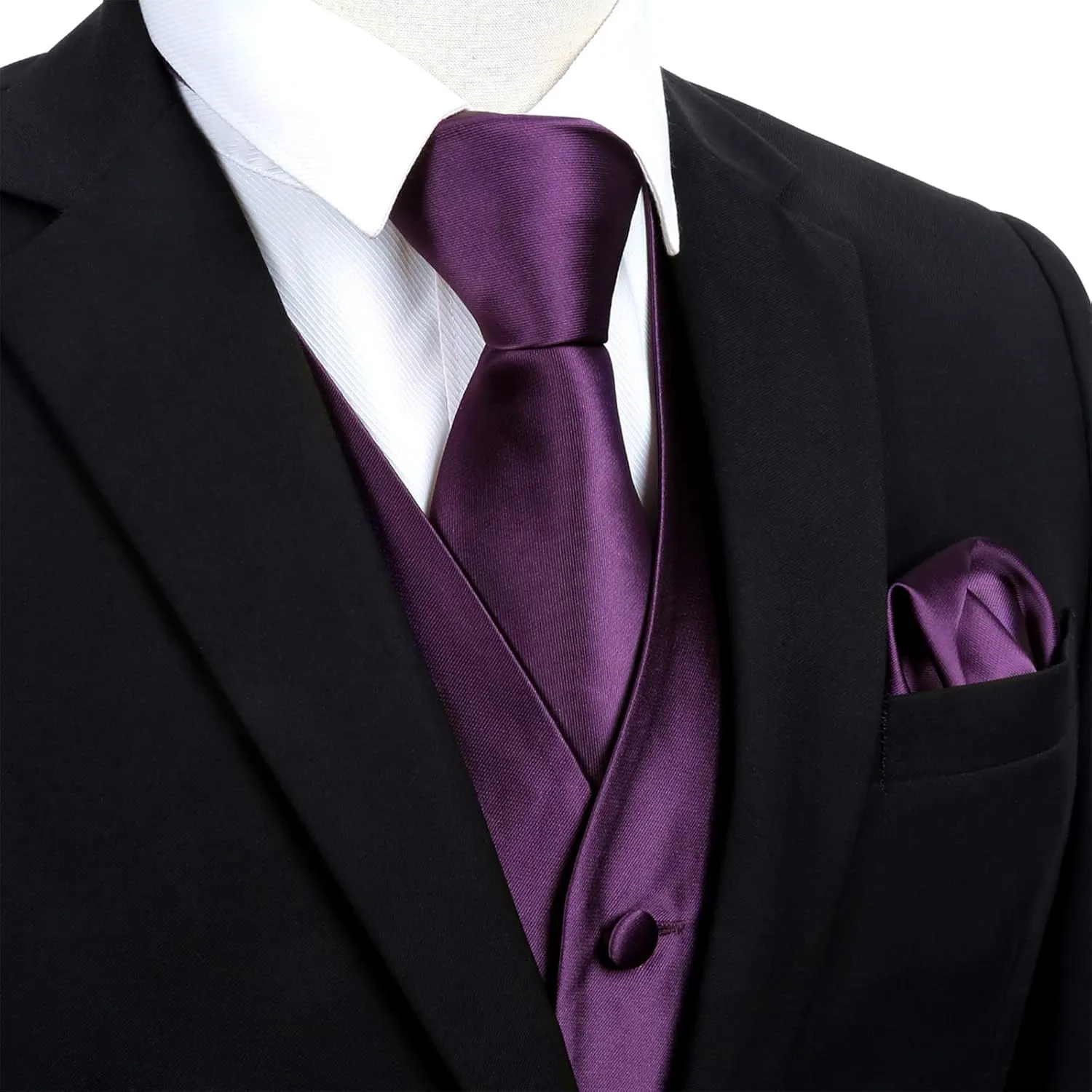 Alizeal Mens Classic 5Pcs Solid Color Satin Suit Vest Set