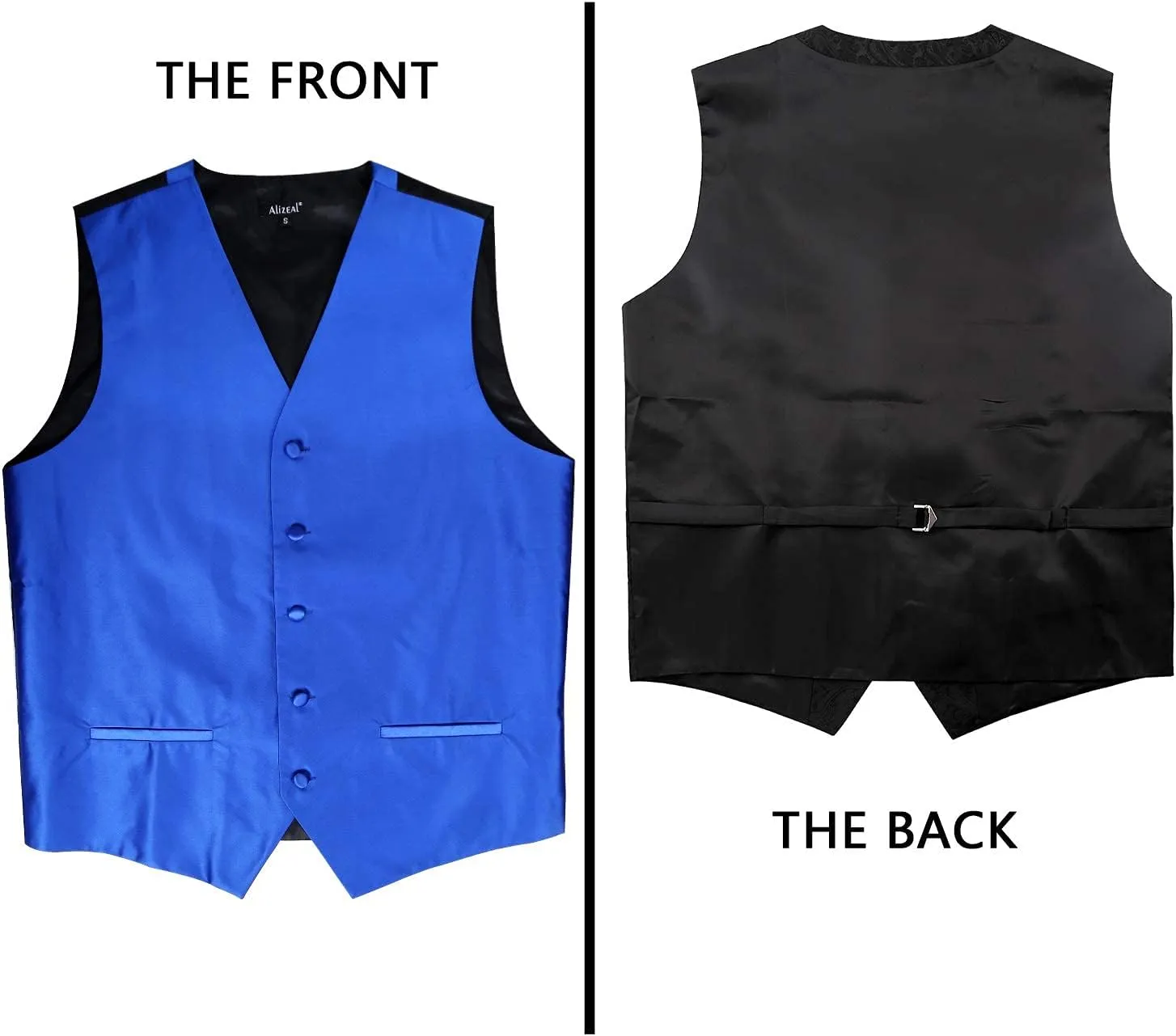 Alizeal Mens Classic 5Pcs Solid Color Satin Suit Vest Set