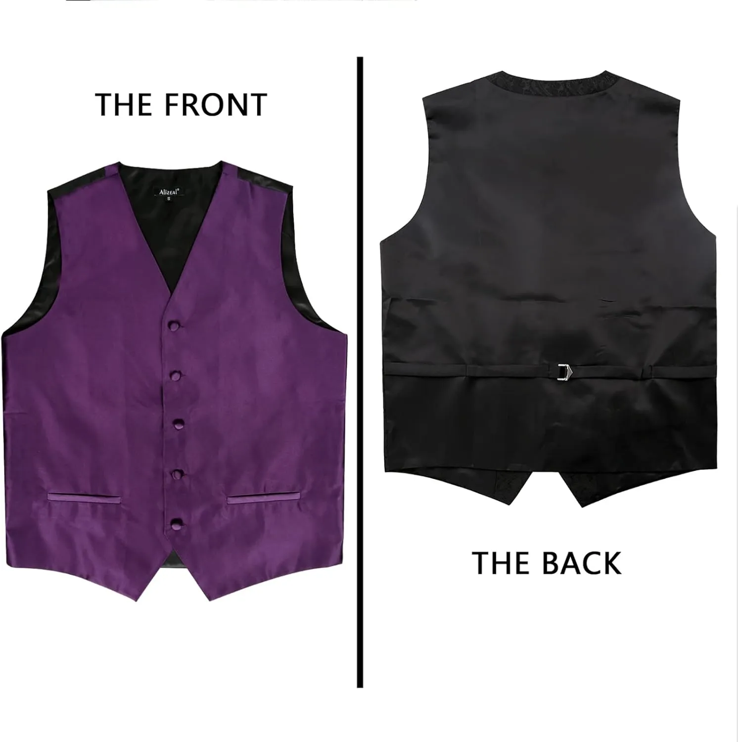 Alizeal Mens Classic 5Pcs Solid Color Satin Suit Vest Set