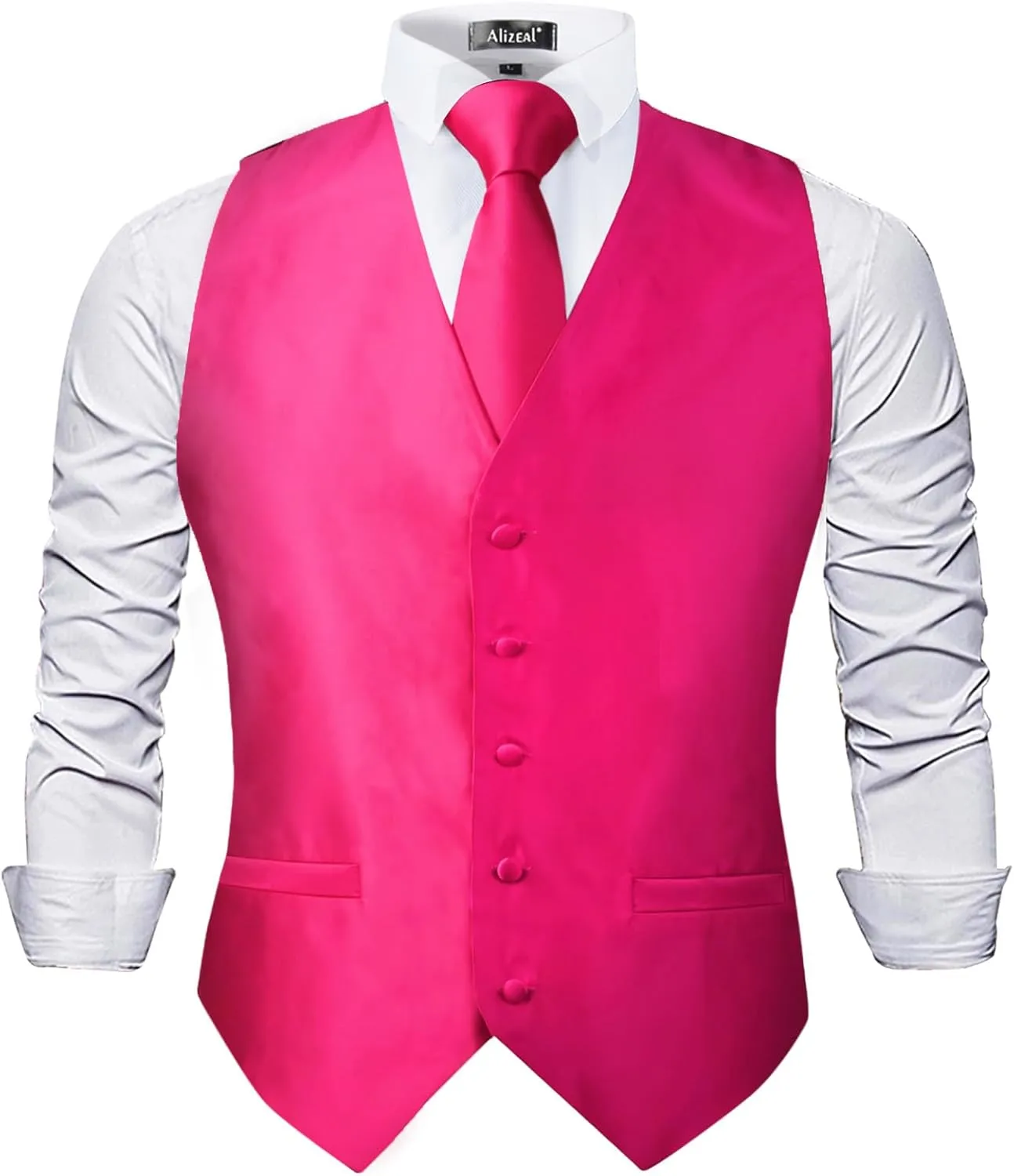 Alizeal Mens Classic 5Pcs Solid Color Satin Suit Vest Set