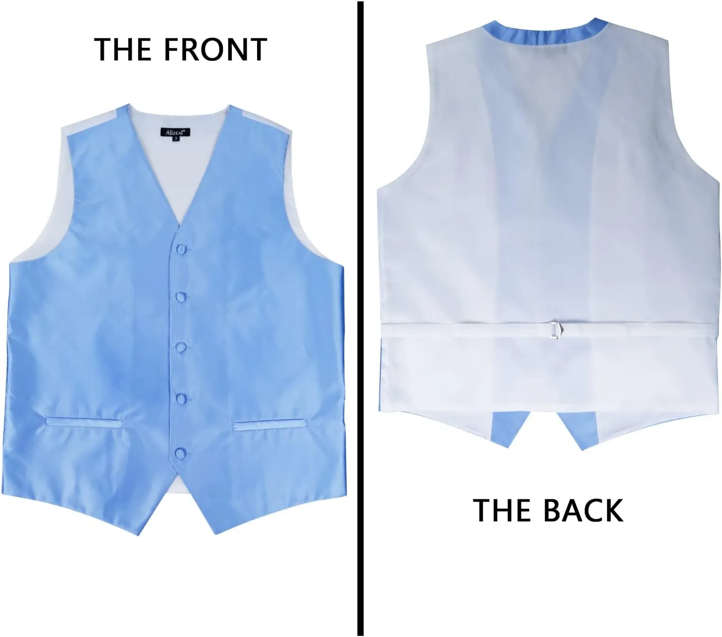 Alizeal Mens Classic 5Pcs Solid Color Satin Suit Vest Set