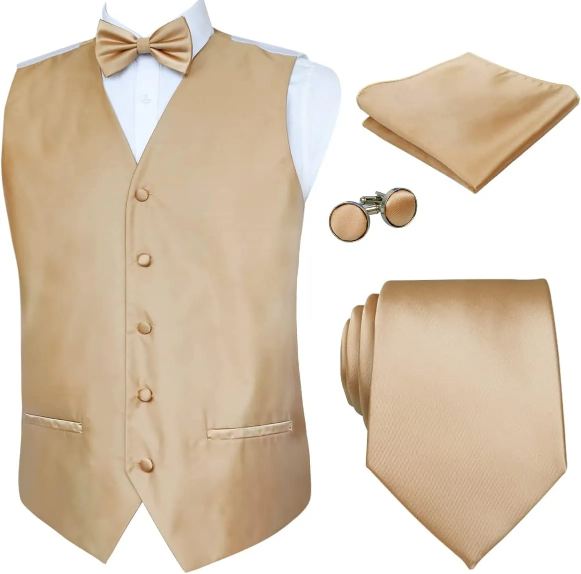 Alizeal Mens Classic 5Pcs Solid Color Satin Suit Vest Set