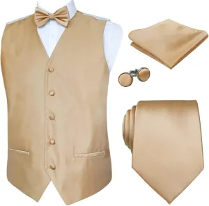 Alizeal Mens Classic 5Pcs Solid Color Satin Suit Vest Set