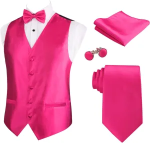 Alizeal Mens Classic 5Pcs Solid Color Satin Suit Vest Set