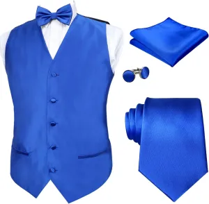 Alizeal Mens Classic 5Pcs Solid Color Satin Suit Vest Set