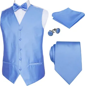Alizeal Mens Classic 5Pcs Solid Color Satin Suit Vest Set