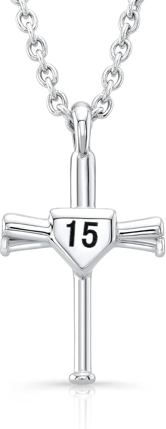 All In Faith Stainless Custom Number Bat Cross Necklace Jewelry