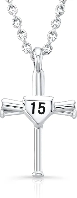 All In Faith Stainless Custom Number Bat Cross Necklace Jewelry