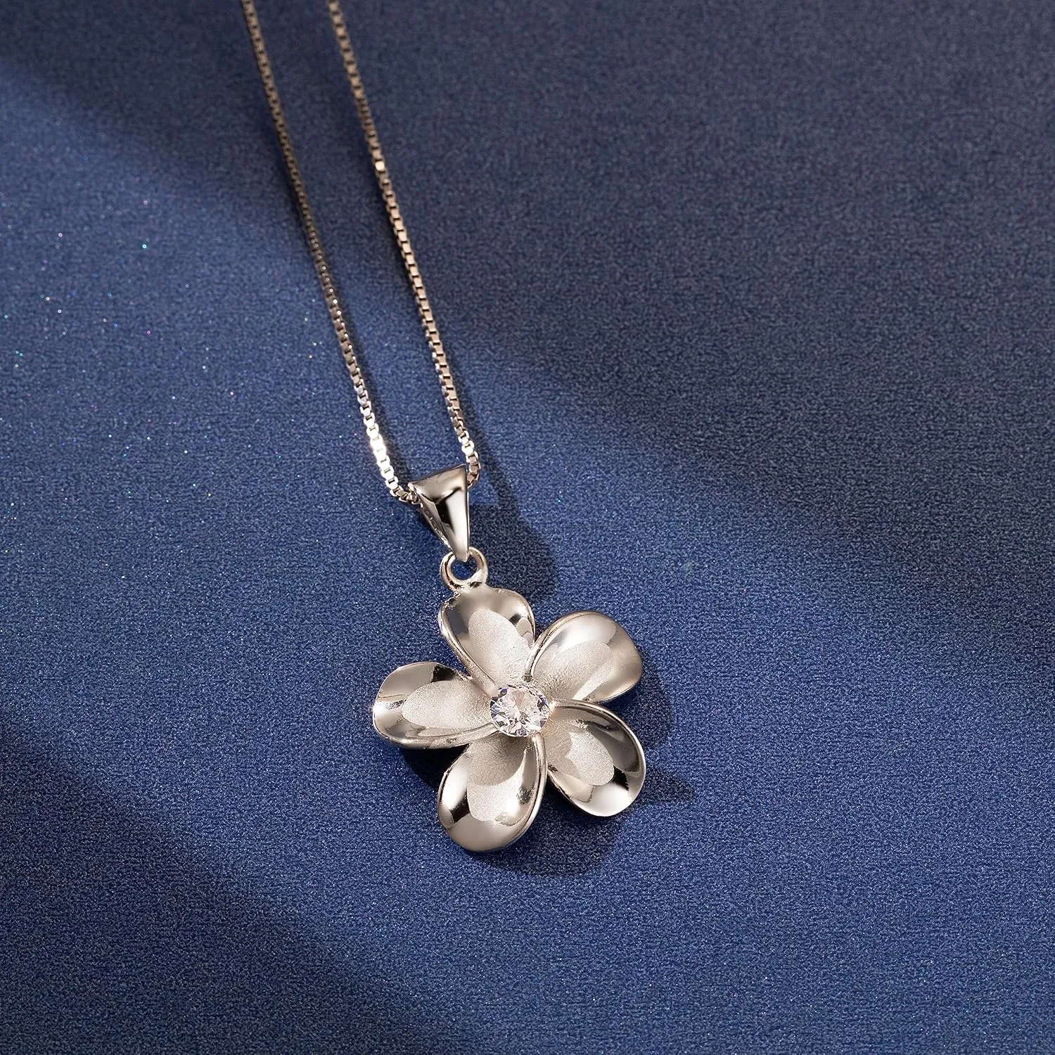 Aloha Jewelry Company 14K Gold Plated 925 Sterling Silver Cubic Zirconia Hawaiian Plumeria Flower Necklace Pendant with 18" Box Chain, Nickel Free Hypoallergenic for Sensitive Skin, Gift Box Included