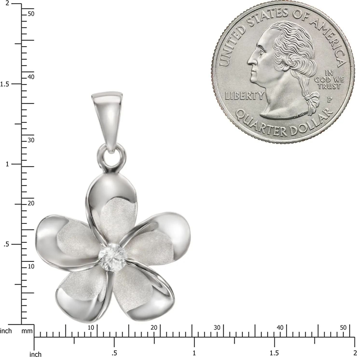 Aloha Jewelry Company 14K Gold Plated 925 Sterling Silver Cubic Zirconia Hawaiian Plumeria Flower Necklace Pendant with 18" Box Chain, Nickel Free Hypoallergenic for Sensitive Skin, Gift Box Included
