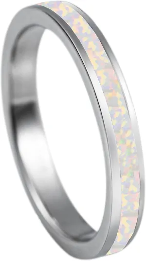 Aloha Jewelry Company 925 Sterling Silver 3mm Opal Stackable Wedding Ring Eternity Band, Blue White Opal, Rhodium Plated, Hypoallergenic for Sensitive Skin, Gift Box Included