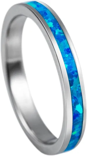 Aloha Jewelry Company 925 Sterling Silver 3mm Opal Stackable Wedding Ring Eternity Band, Blue White Opal, Rhodium Plated, Hypoallergenic for Sensitive Skin, Gift Box Included