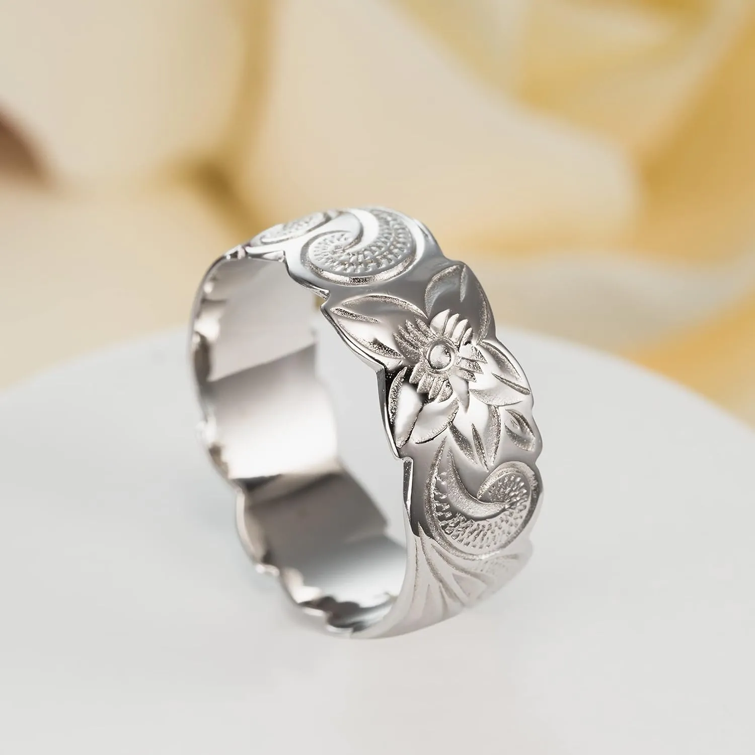 Aloha Jewelry Company 925 Sterling Silver 8mm Hawaiian Princess Plumeria Flower Scroll Promise Ring Stackable Wedding Engagement Band, Nickel Free Hypoallergenic for Sensitive Skin, Gift Box Included
