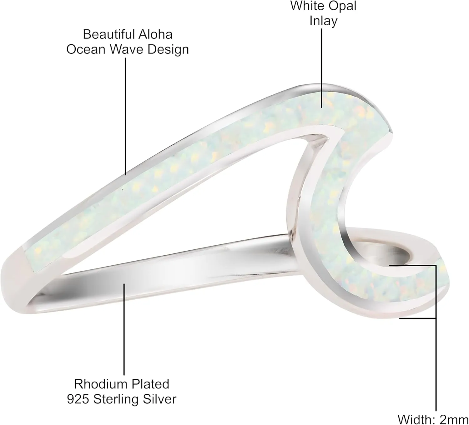 Aloha Jewelry Company 925 Sterling Silver Created Opal Ocean Beach Wave Ring for Women Wedding Band Hawaii, Nickel Free and Hypoallergenic For Sensitive Skin, With Gift Box