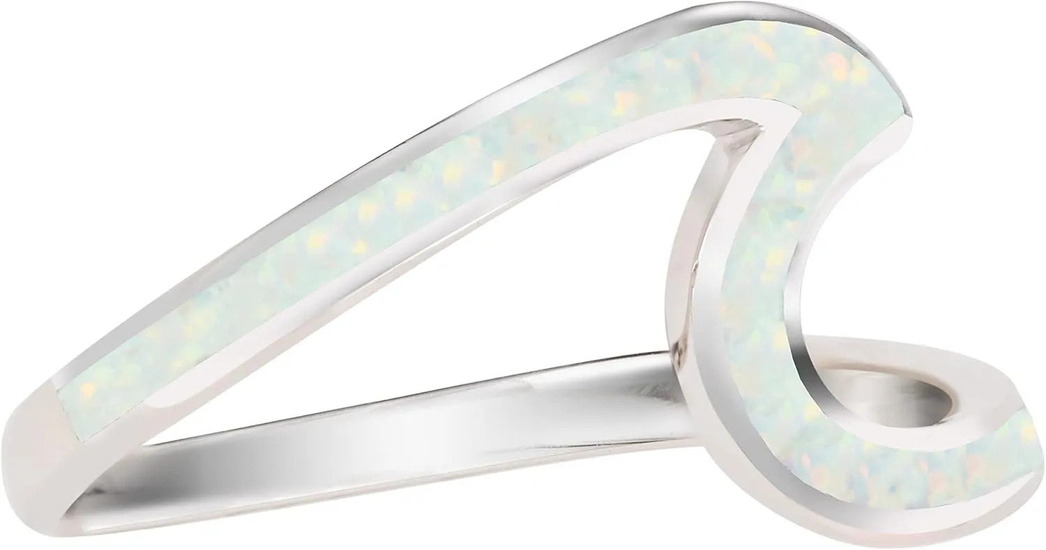Aloha Jewelry Company 925 Sterling Silver Created Opal Ocean Beach Wave Ring for Women Wedding Band Hawaii, Nickel Free and Hypoallergenic For Sensitive Skin, With Gift Box