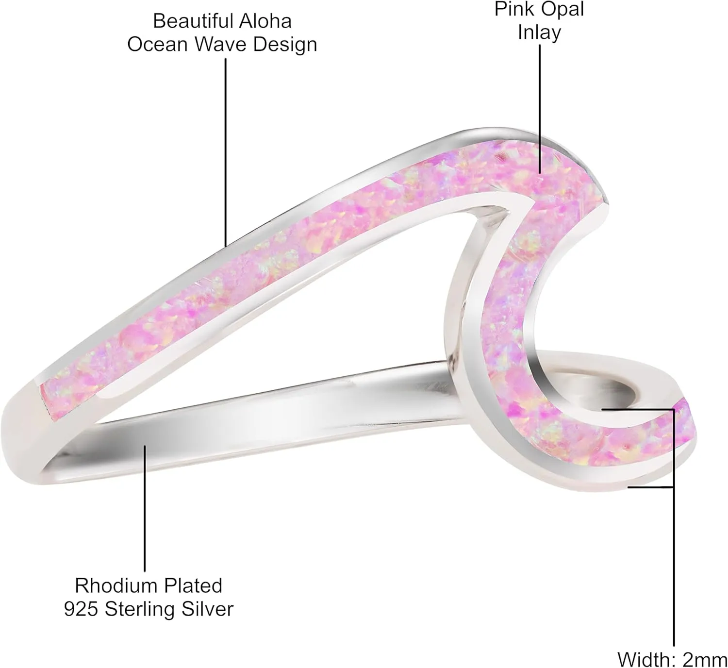 Aloha Jewelry Company 925 Sterling Silver Created Opal Ocean Beach Wave Ring for Women Wedding Band Hawaii, Nickel Free and Hypoallergenic For Sensitive Skin, With Gift Box