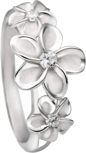 Aloha Jewelry Company 925 Sterling Silver Cubic Zirconia Three Hawaiian Plumeria Flower Eternity Band Promise Wedding Engagement Ring, Nickel Free Hypoallergenic for Sensitive Skin, Gift Box Included