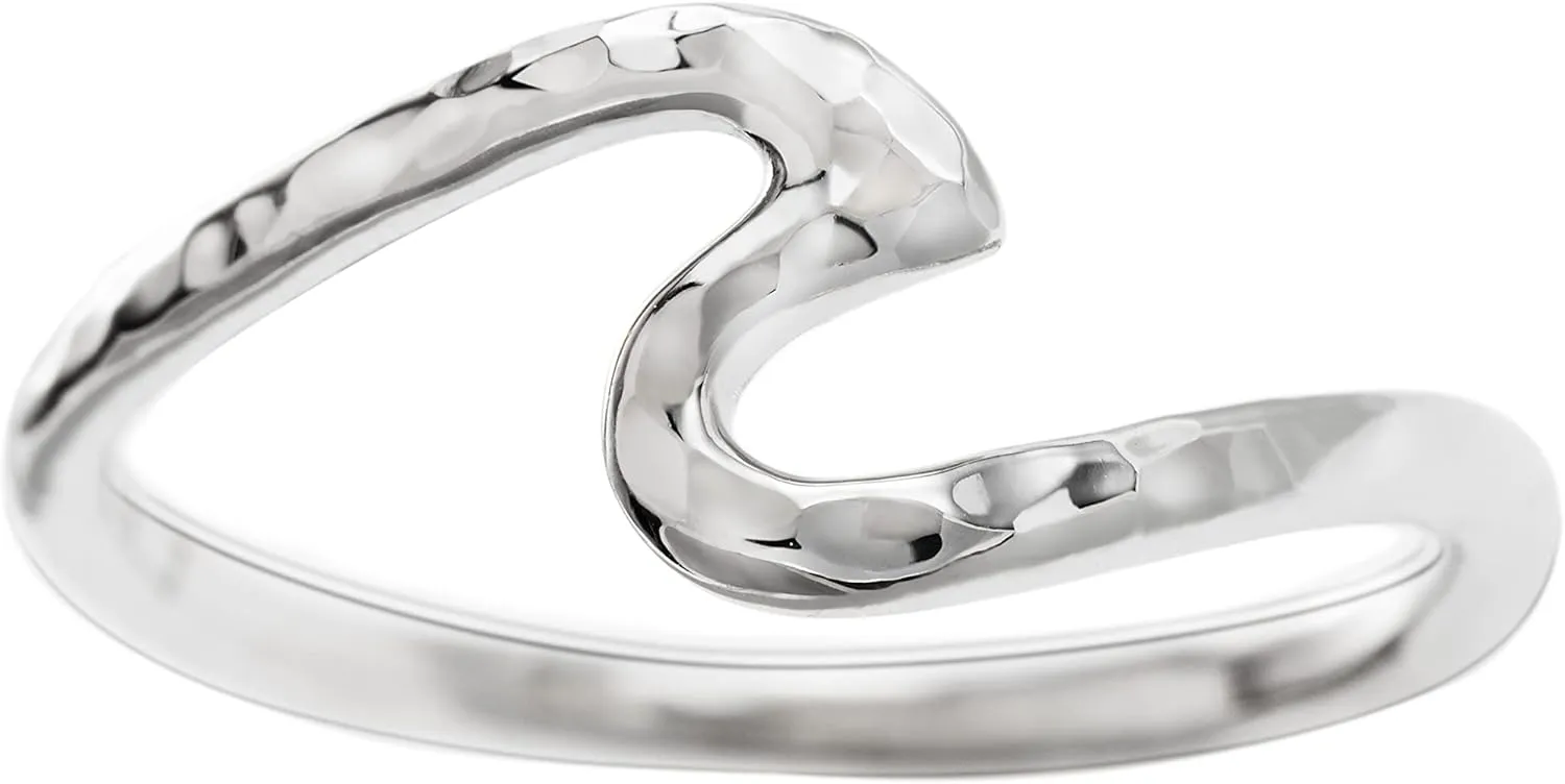 Aloha Jewelry Company 925 Sterling Silver Hawaiian Hammered Ocean Wave Ring Stackable Wedding Engagement Promise Eternity Band, Nickel Free Hypoallergenic for Sensitive Skin, with Gift Box