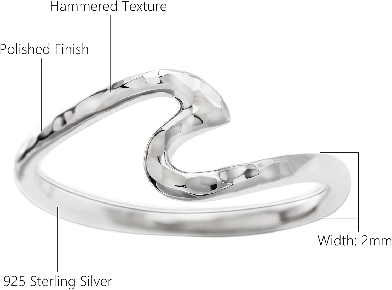 Aloha Jewelry Company 925 Sterling Silver Hawaiian Hammered Ocean Wave Ring Stackable Wedding Engagement Promise Eternity Band, Nickel Free Hypoallergenic for Sensitive Skin, with Gift Box