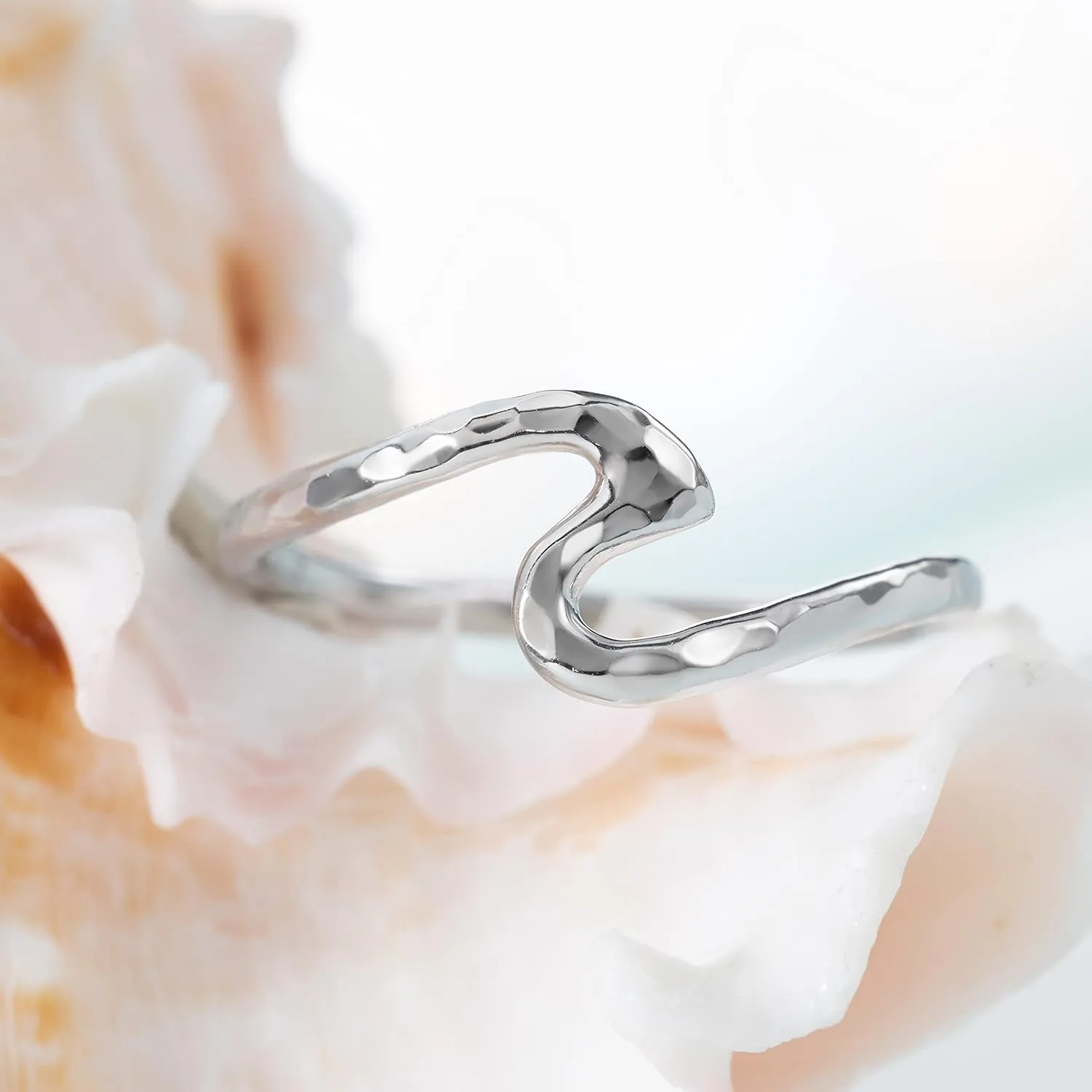 Aloha Jewelry Company 925 Sterling Silver Hawaiian Hammered Ocean Wave Ring Stackable Wedding Engagement Promise Eternity Band, Nickel Free Hypoallergenic for Sensitive Skin, with Gift Box