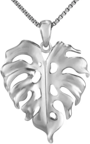 Aloha Jewelry Company 925 Sterling Silver Hawaiian Monstera Leaf Philodendron Plant Pendant with 18 Box Chain, Nickel Free Hypoallergenic for Sensitive Skin, Gift Box Included