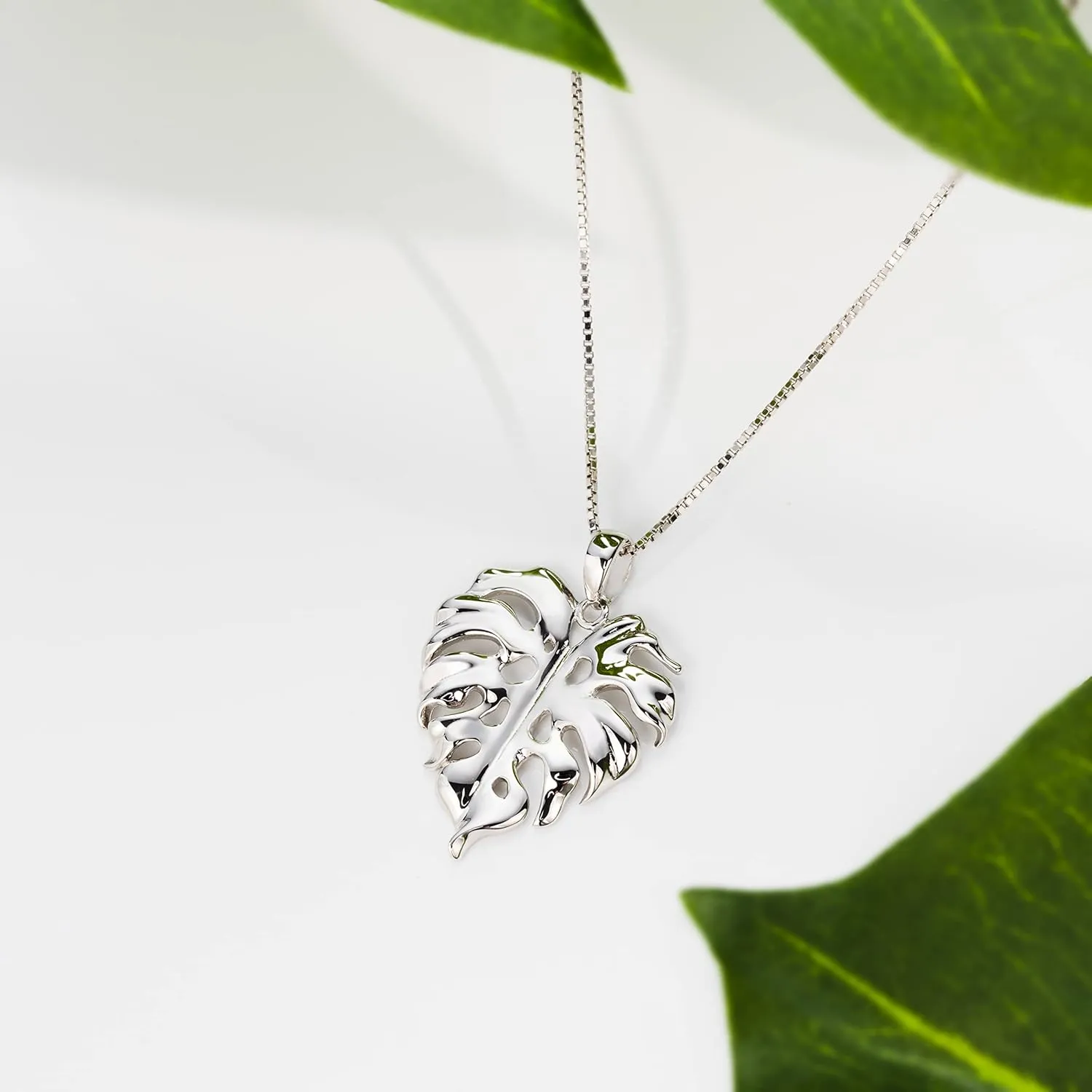 Aloha Jewelry Company 925 Sterling Silver Hawaiian Monstera Leaf Philodendron Plant Pendant with 18 Box Chain, Nickel Free Hypoallergenic for Sensitive Skin, Gift Box Included