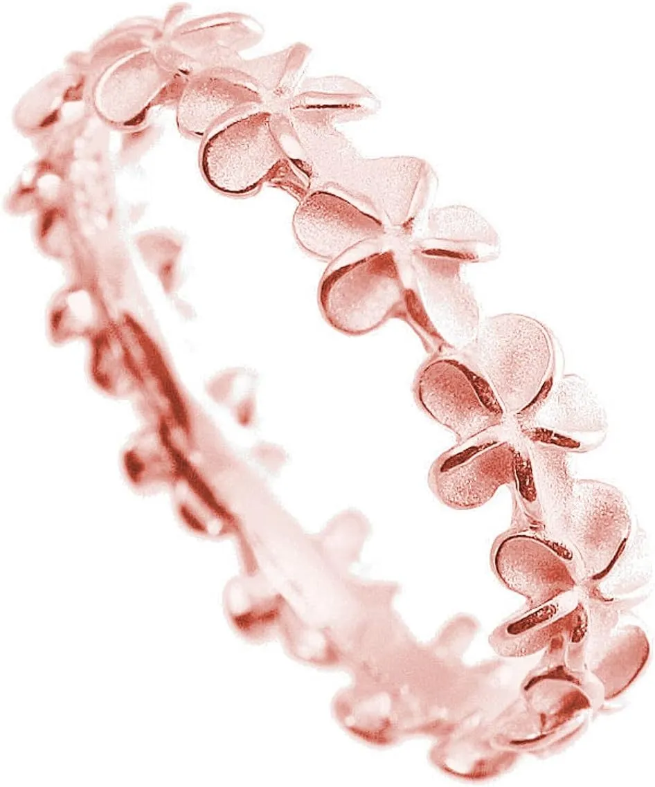 Aloha Jewelry Company 925 Sterling Silver Plumeria Flower Eternity Wedding Engagement Band Stackable Promise Ring, Nickel Free Hypoallergenic for Sensitive Skin, with Gift Box