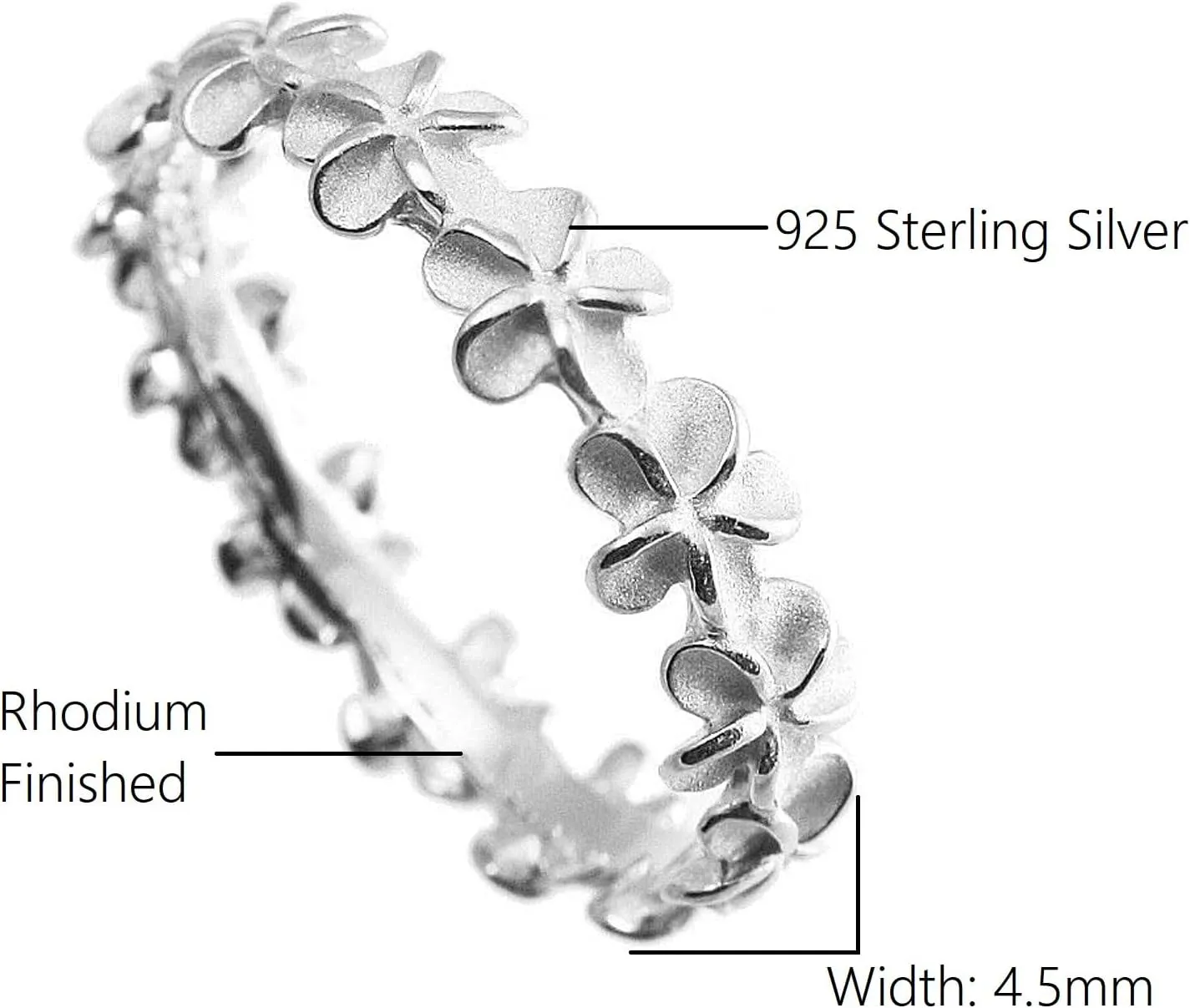Aloha Jewelry Company 925 Sterling Silver Plumeria Flower Eternity Wedding Engagement Band Stackable Promise Ring, Nickel Free Hypoallergenic for Sensitive Skin, with Gift Box