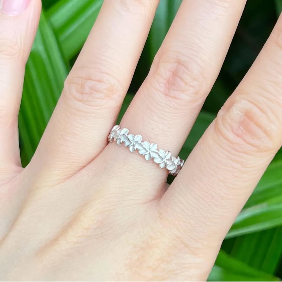 Aloha Jewelry Company 925 Sterling Silver Plumeria Flower Eternity Wedding Engagement Band Stackable Promise Ring, Nickel Free Hypoallergenic for Sensitive Skin, with Gift Box