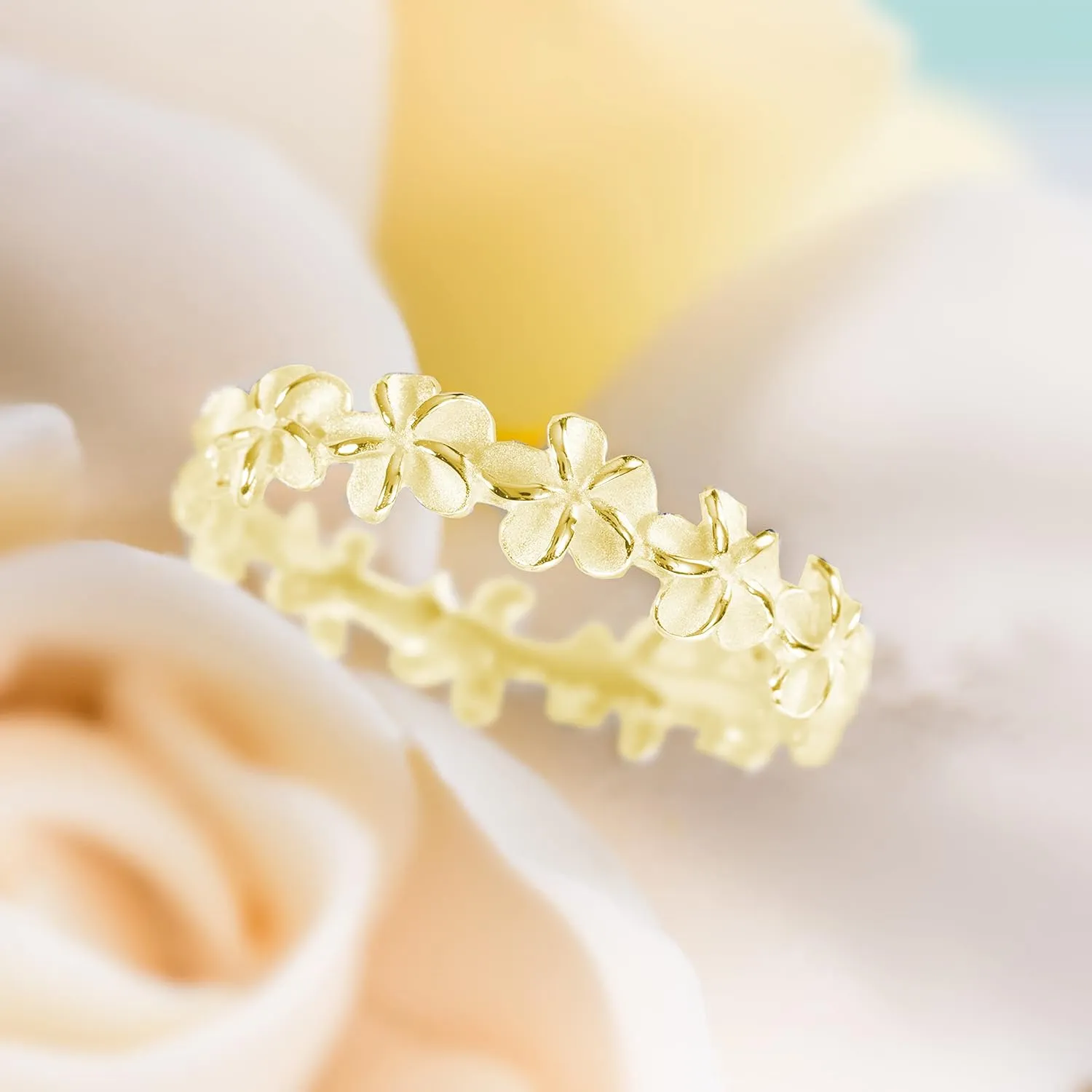Aloha Jewelry Company 925 Sterling Silver Plumeria Flower Eternity Wedding Engagement Band Stackable Promise Ring, Nickel Free Hypoallergenic for Sensitive Skin, with Gift Box
