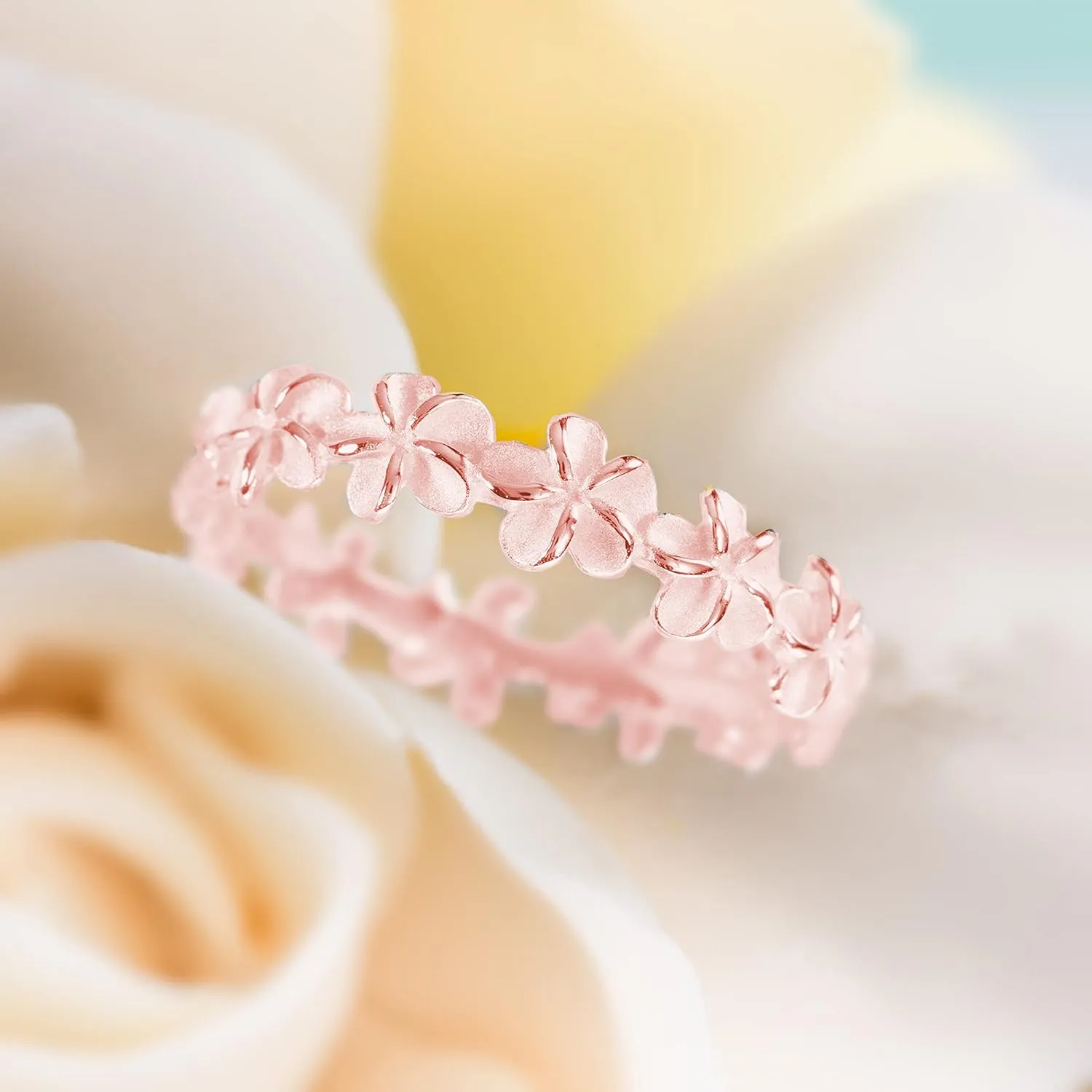 Aloha Jewelry Company 925 Sterling Silver Plumeria Flower Eternity Wedding Engagement Band Stackable Promise Ring, Nickel Free Hypoallergenic for Sensitive Skin, with Gift Box