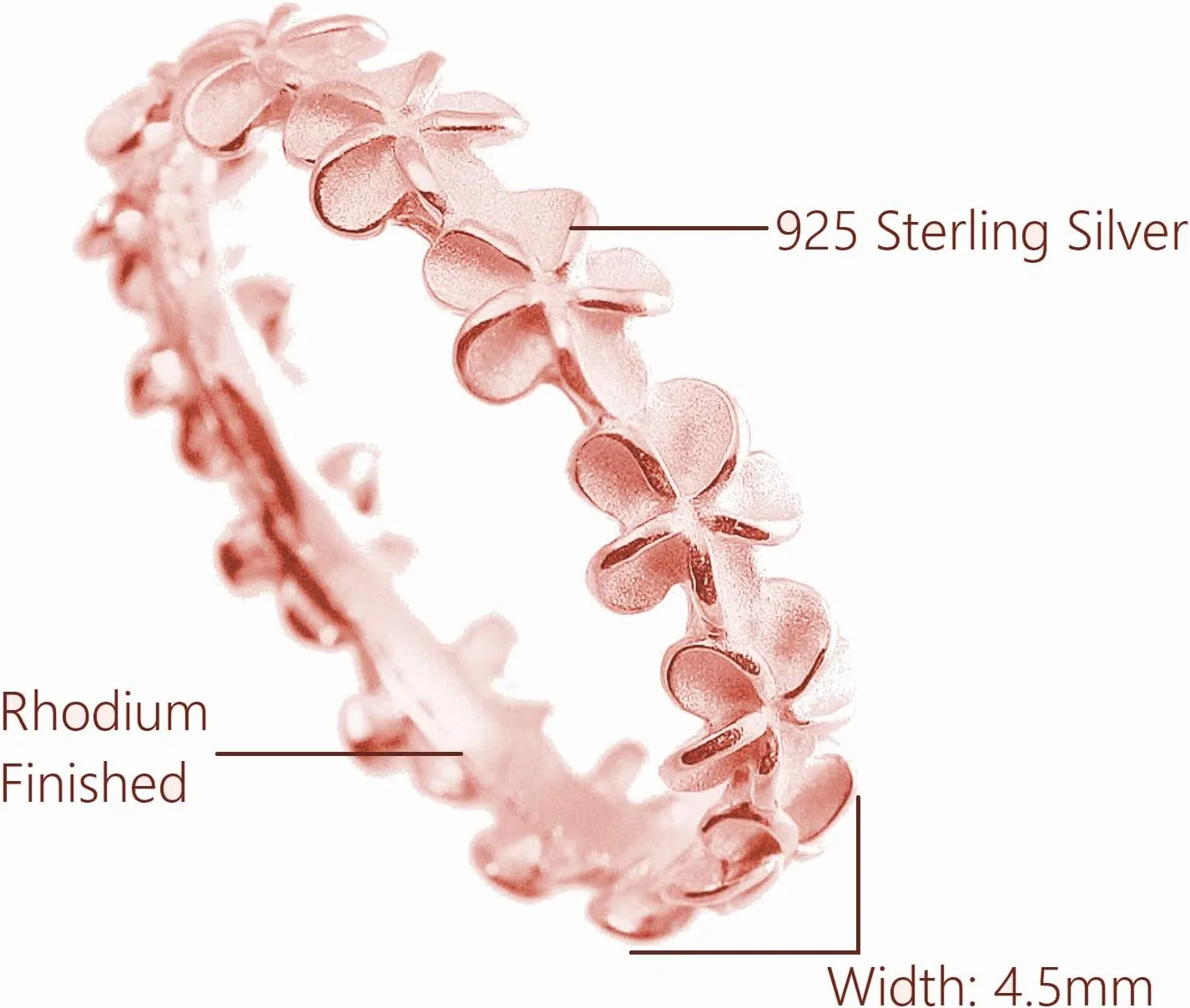 Aloha Jewelry Company 925 Sterling Silver Plumeria Flower Eternity Wedding Engagement Band Stackable Promise Ring, Nickel Free Hypoallergenic for Sensitive Skin, with Gift Box