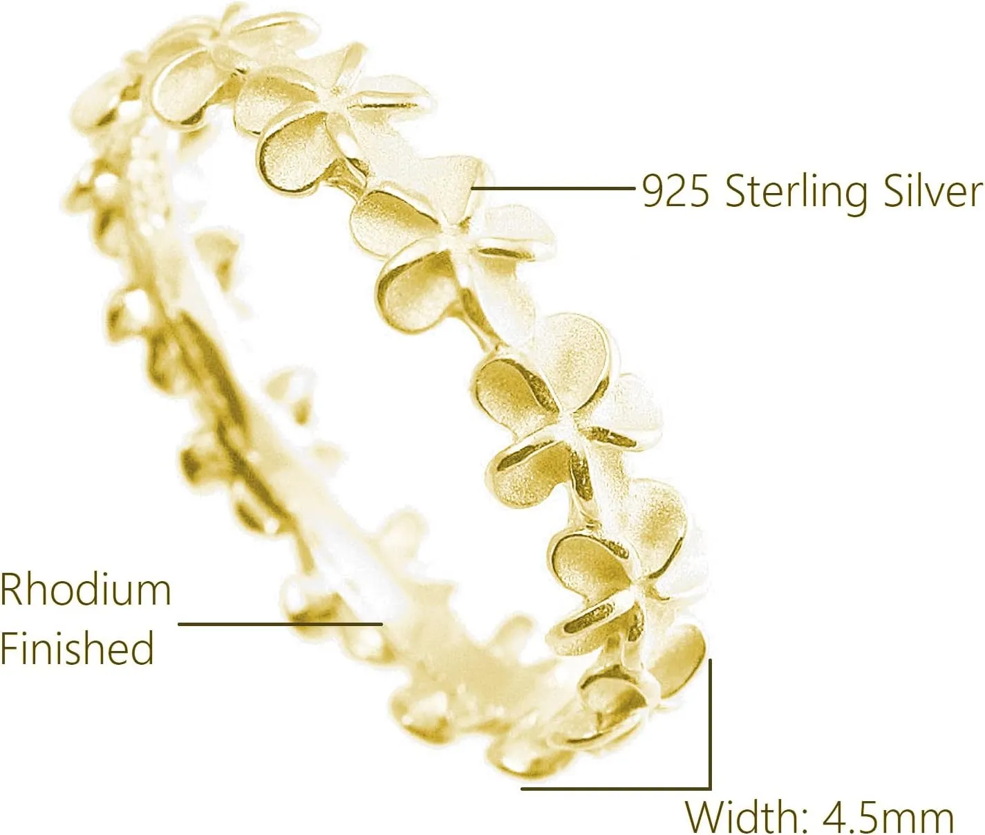 Aloha Jewelry Company 925 Sterling Silver Plumeria Flower Eternity Wedding Engagement Band Stackable Promise Ring, Nickel Free Hypoallergenic for Sensitive Skin, with Gift Box