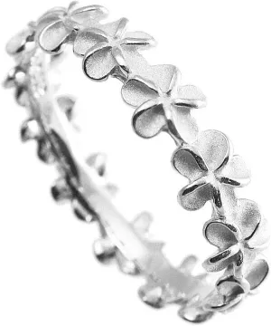 Aloha Jewelry Company 925 Sterling Silver Plumeria Flower Eternity Wedding Engagement Band Stackable Promise Ring, Nickel Free Hypoallergenic for Sensitive Skin, with Gift Box