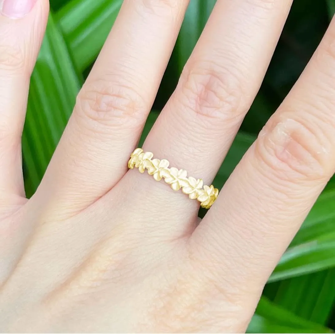 Aloha Jewelry Company 925 Sterling Silver Plumeria Flower Eternity Wedding Engagement Band Stackable Promise Ring, Nickel Free Hypoallergenic for Sensitive Skin, with Gift Box