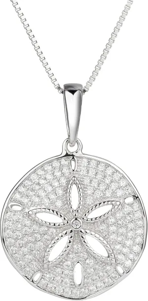 Aloha Jewelry Company 925 Sterling Silver Sand Dollar Cubic Zirconia Pave Sea Life Charm Necklace Pedant with 18" Box Chain, Nickle Free Hypoallergenic for Sensitive Skin, with Gift Box