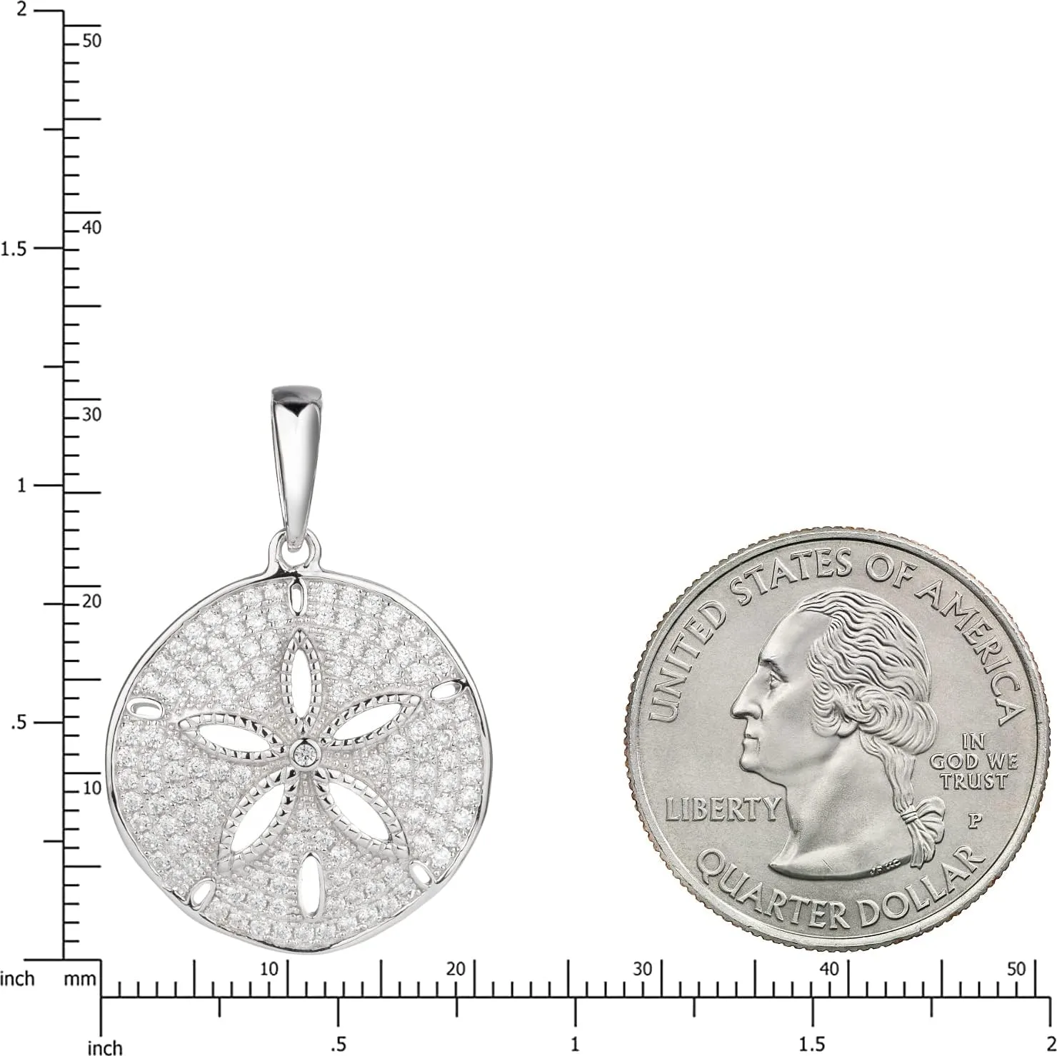 Aloha Jewelry Company 925 Sterling Silver Sand Dollar Cubic Zirconia Pave Sea Life Charm Necklace Pedant with 18" Box Chain, Nickle Free Hypoallergenic for Sensitive Skin, with Gift Box
