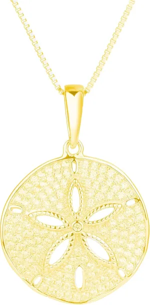 Aloha Jewelry Company 925 Sterling Silver Sand Dollar Topaz Pave Sea Life Charm Necklace Pedant with 18" Box Chain, Nickle Free Hypoallergenic for Sensitive Skin, with Gift Box (Classic, Gold)