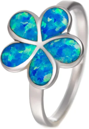 Aloha Jewelry Company Sterling Silver Opal Plumeria Flower Wedding Band Promise Ring (9)