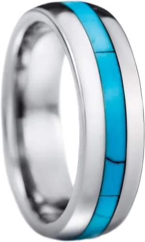 Aloha Jewelry Company Tungsten Carbide Turquoise Inlay 6mm Comfort Fit Ring/Wedding Band